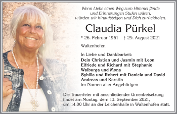 Traueranzeige von Claudia Pürkel von Allgäuer Zeitung,Kempten