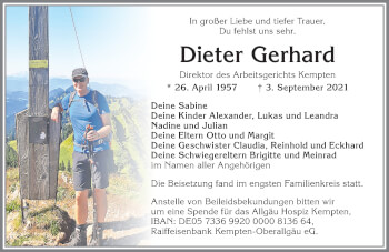 Traueranzeige von Dieter Gerhard von Allgäuer Zeitung,Kempten