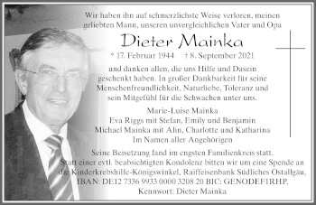 Traueranzeige von Dieter Mainka von Allgäuer Zeitung, Füssen