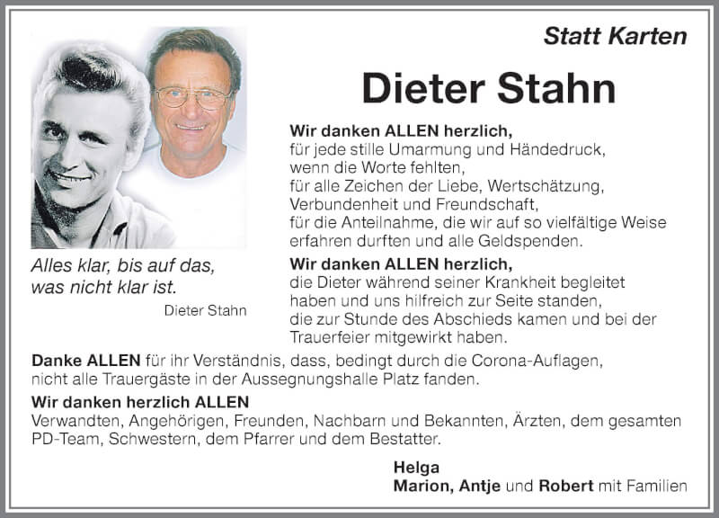  Traueranzeige für Dieter Stahn vom 25.09.2021 aus Memminger Zeitung