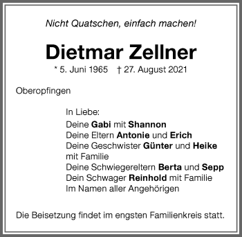 Traueranzeige von Dietmar Zellner von Memminger Zeitung