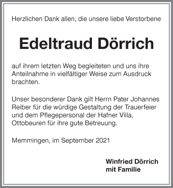 Traueranzeige von Edeltraud Dörrich von Memminger Zeitung