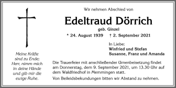 Traueranzeige von Edeltraud Dörrich von Memminger Zeitung