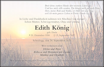 Traueranzeige von Edith König von Der Westallgäuer