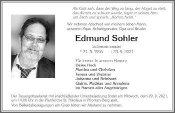 Traueranzeige von Edmund Sohler von Allgäuer Zeitung, Füssen