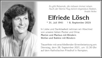 Traueranzeige von Elfriede Lösch von Allgäuer Zeitung,Kempten