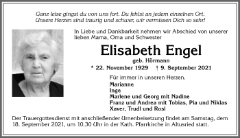 Traueranzeige von Elisabeth Engel von Allgäuer Zeitung,Kempten