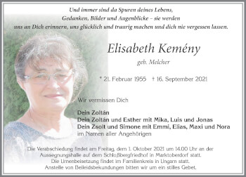 Traueranzeige von Elisabeth Kemény von Allgäuer Zeitung, Marktoberdorf