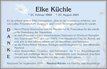 Traueranzeige von Elke Küchle von Allgäuer Zeitung,Kempten