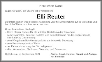 Traueranzeige von Elli Reuter von Allgäuer Zeitung,Kempten