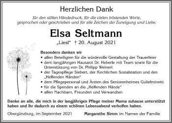 Traueranzeige von Elsa Seltmann von Allgäuer Zeitung, Marktoberdorf