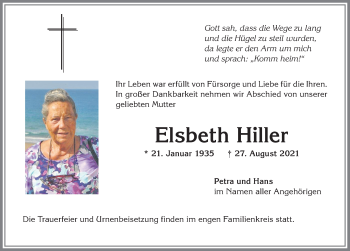 Traueranzeige von Elsbeth Hiller von Memminger Zeitung