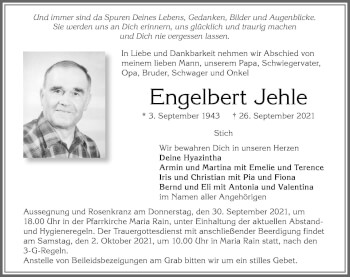 Traueranzeige von Engelbert Jehle von Allgäuer Zeitung,Kempten