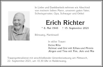 Traueranzeige von Erich Richter von Allgäuer Zeitung,Kempten