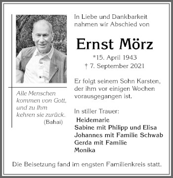 Traueranzeige von Ernst Mörz von Allgäuer Zeitung,Kempten