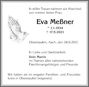 Traueranzeige von Eva Meßner von Allgäuer Anzeigeblatt