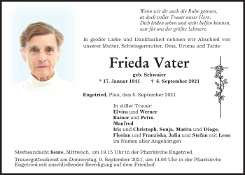 Traueranzeige von Frieda Vater von Memminger Zeitung