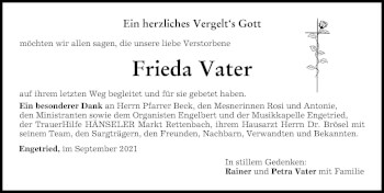 Traueranzeige von Frieda Vater von Memminger Zeitung