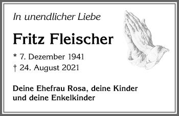 Traueranzeige von Fritz Fleischer von Memminger Zeitung
