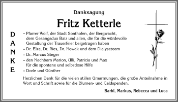 Traueranzeige von Fritz Ketterle von Allgäuer Anzeigeblatt