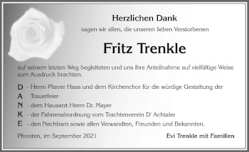 Traueranzeige von Fritz Trenkle von Allgäuer Zeitung, Füssen