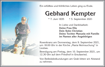 Traueranzeige von Gebhard Kempter von Allgäuer Zeitung,Kempten