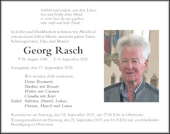 Traueranzeige von Georg Rasch von Der Westallgäuer