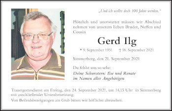 Traueranzeige von Gerd Ilg von Der Westallgäuer
