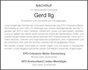 Traueranzeige von Gerd Ilg von Der Westallgäuer