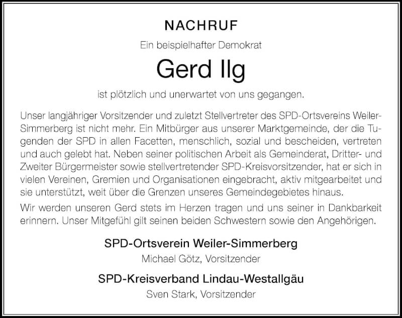  Traueranzeige für Gerd Ilg vom 22.09.2021 aus Der Westallgäuer