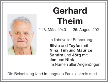 Traueranzeige von Gerhard Theim von Memminger Zeitung