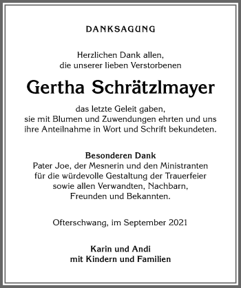 Traueranzeige von Gertha Schrätzlmayer von Allgäuer Anzeigeblatt