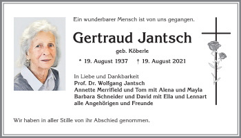 Traueranzeige von Gertraud Jantsch von Allgäuer Zeitung, Kaufbeuren/Buchloe