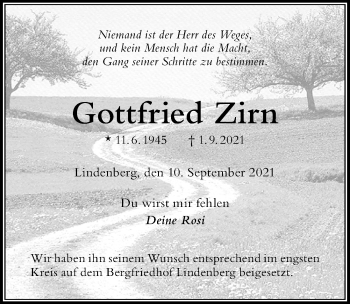 Traueranzeige von Gottfried Zirn von Der Westallgäuer