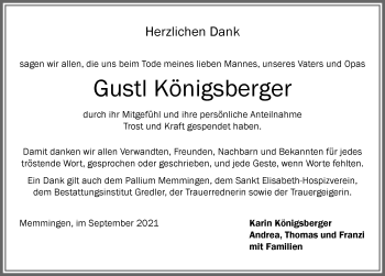 Traueranzeige von Gustl Königsberger von Memminger Zeitung