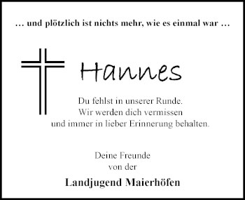 Traueranzeige von Hannes Rudolph von Der Westallgäuer