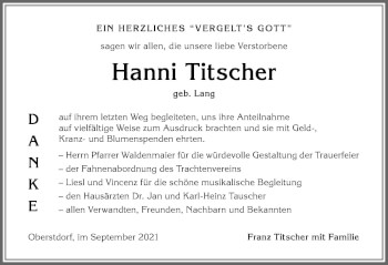 Traueranzeige von Hanni Titscher von Allgäuer Anzeigeblatt