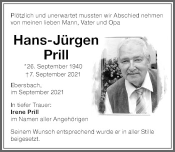 Traueranzeige von Hans-Jürgen Prill von Memminger Zeitung