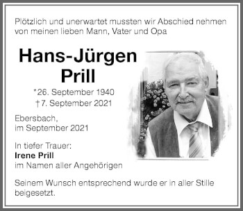 Traueranzeige von Hans-Jürgen Prill von Allgäuer Zeitung, Marktoberdorf