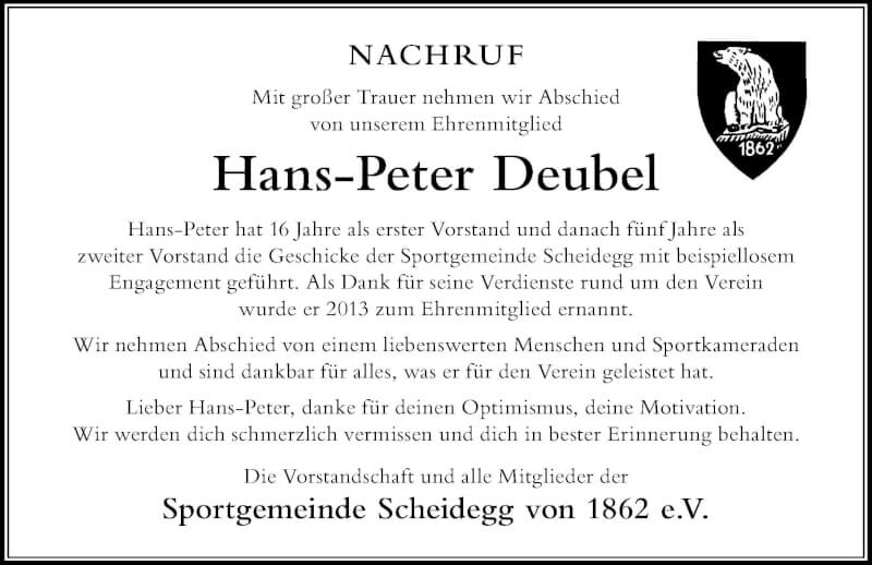  Traueranzeige für Hans-Peter Deubel vom 22.09.2021 aus Der Westallgäuer