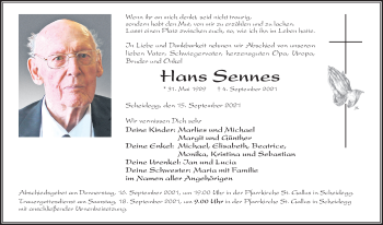Traueranzeige von Hans Sennes von Der Westallgäuer