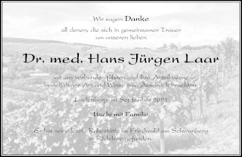 Traueranzeige von Hans Jürgen Laar von Der Westallgäuer