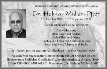 Traueranzeige von Helmar Müller-Pfaff von Allgäuer Zeitung, Füssen