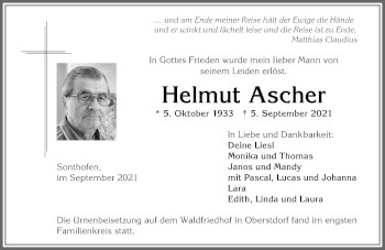 Traueranzeige von Helmut Ascher von Allgäuer Anzeigeblatt