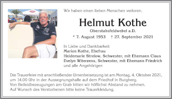 Traueranzeige von Helmut Kothe von Allgäuer Anzeigeblatt
