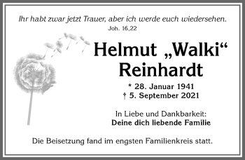 Traueranzeige von Helmut Reinhardt von Allgäuer Zeitung,Kempten