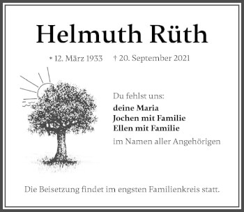 Traueranzeige von Helmuth Rüth von Allgäuer Zeitung, Marktoberdorf