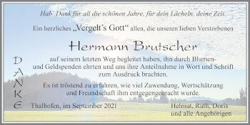 Traueranzeige von Hermann Brutscher von Allgäuer Zeitung, Marktoberdorf