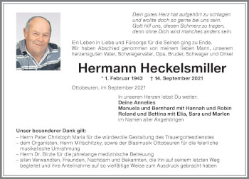 Traueranzeige von Hermann Heckelsmiller von Memminger Zeitung