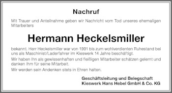 Traueranzeige von Hermann Heckelsmiller von Memminger Zeitung